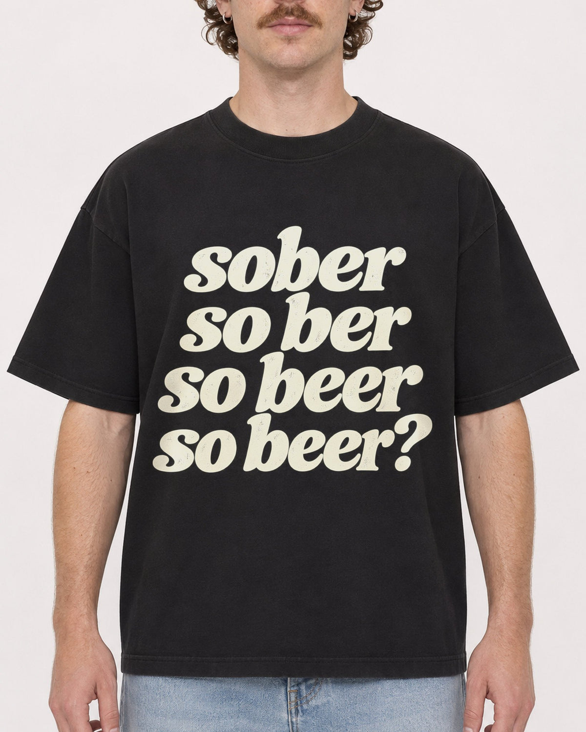 Mockup Boxy Heavyweight Tee Black male close-up 09