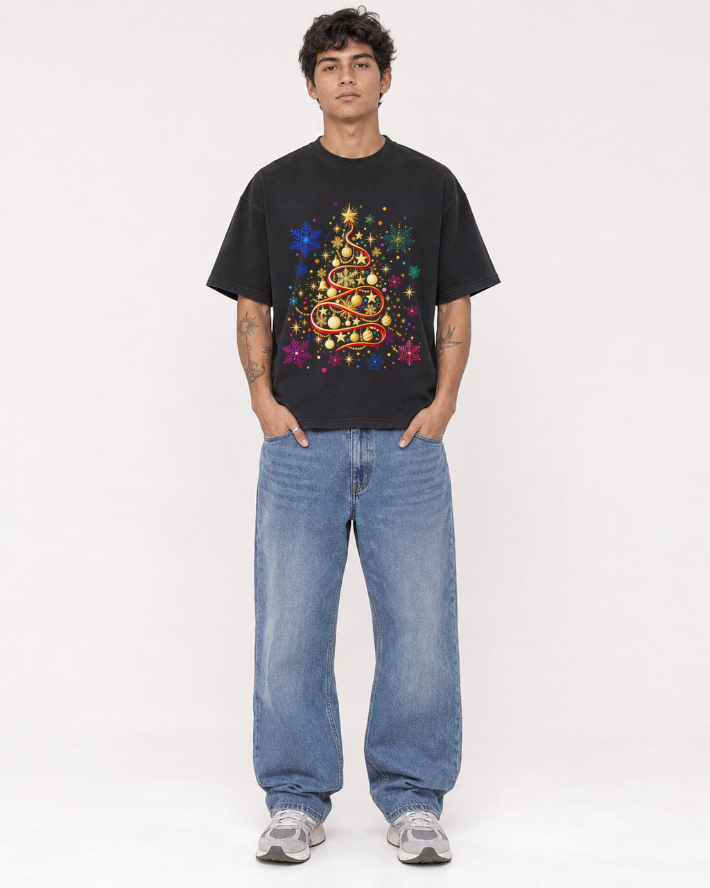 Mockup Boxy Heavyweight Tee Black male full-body 06