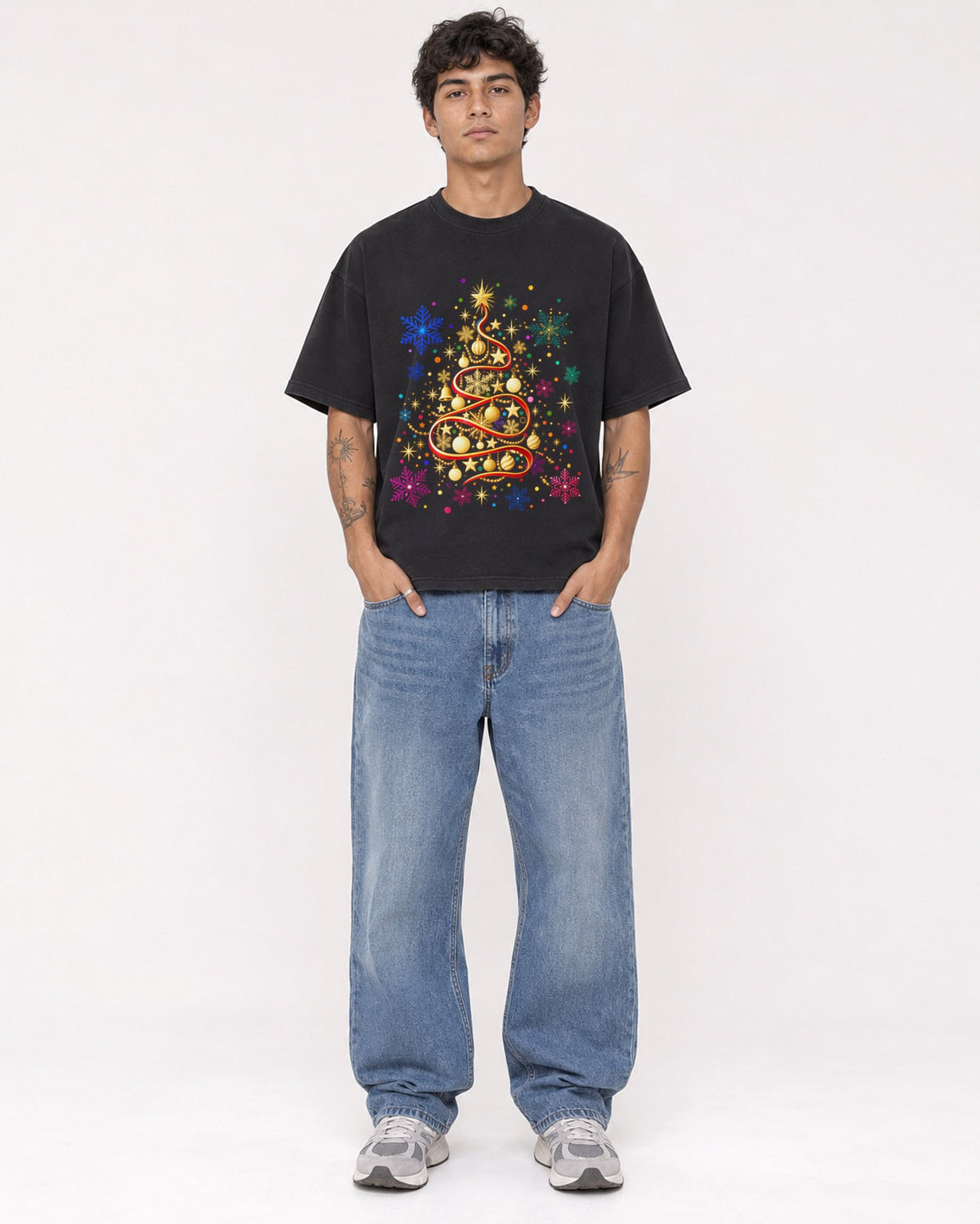 Mockup Boxy Heavyweight Tee Black male full-body 06
