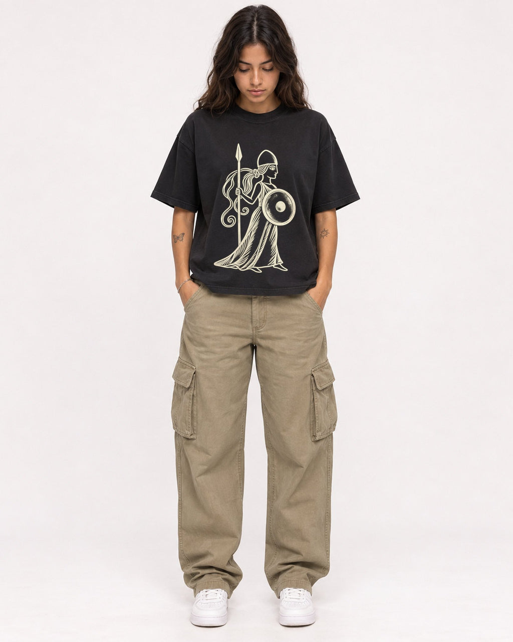 Mockup Boxy Heavyweight Tee Black female full-body 06