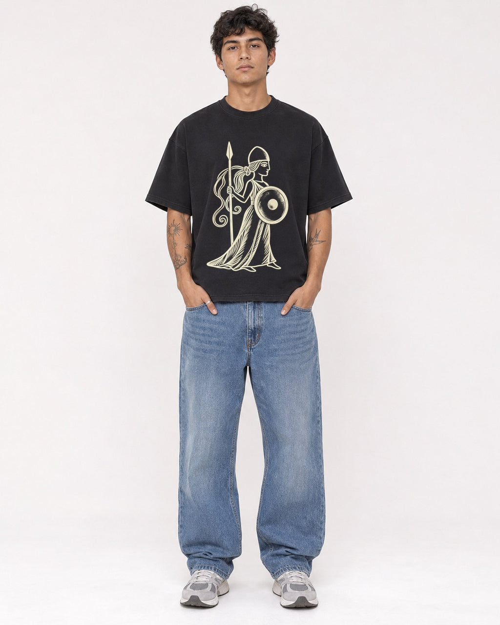Mockup Boxy Heavyweight Tee Black male full-body 06