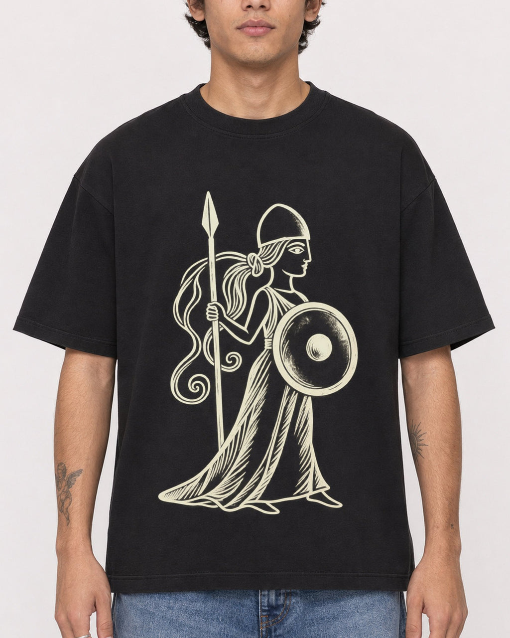 Mockup Boxy Heavyweight Tee Black male close-up 06