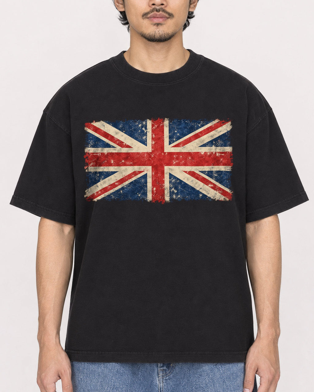 Mockup Boxy Heavyweight Tee Black male close-up 02