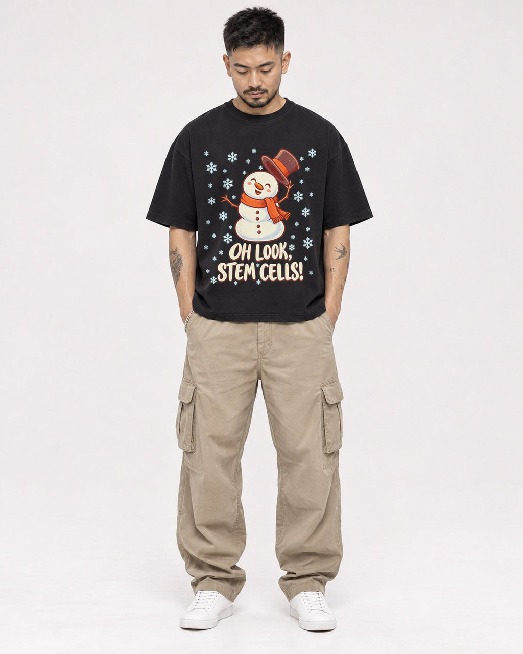 Mockup Boxy Heavyweight Tee Black male full-body 12