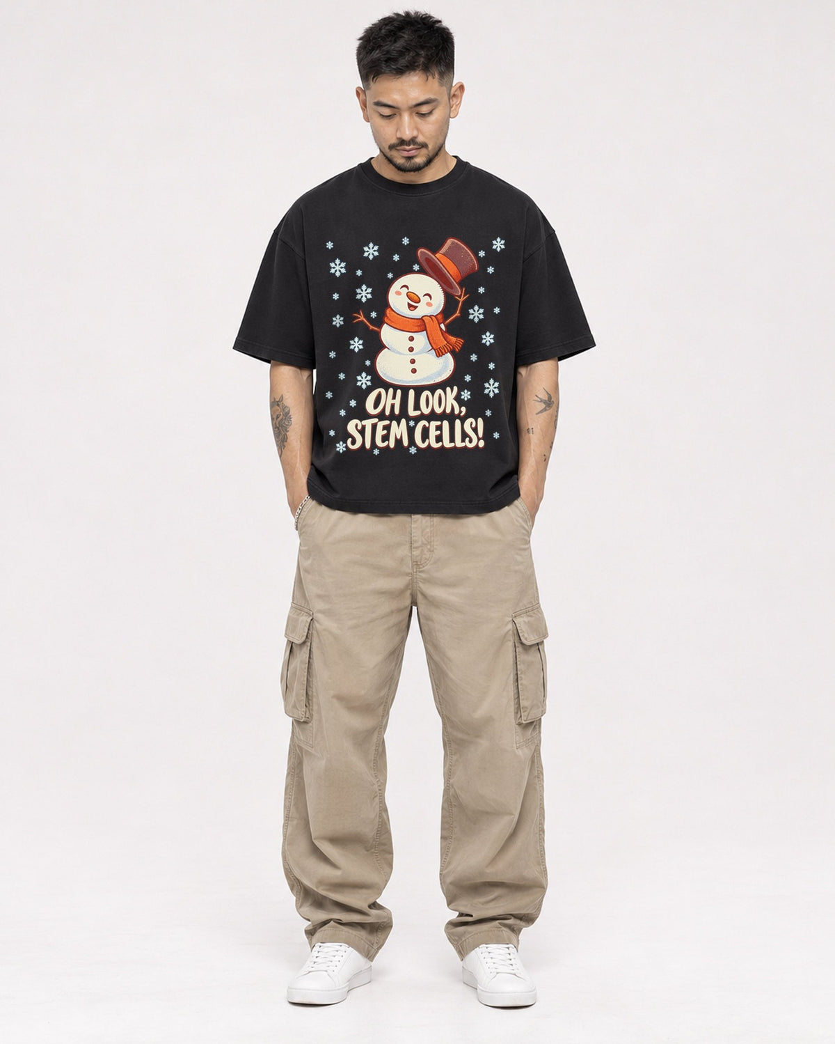 Mockup Boxy Heavyweight Tee Black male full-body 12
