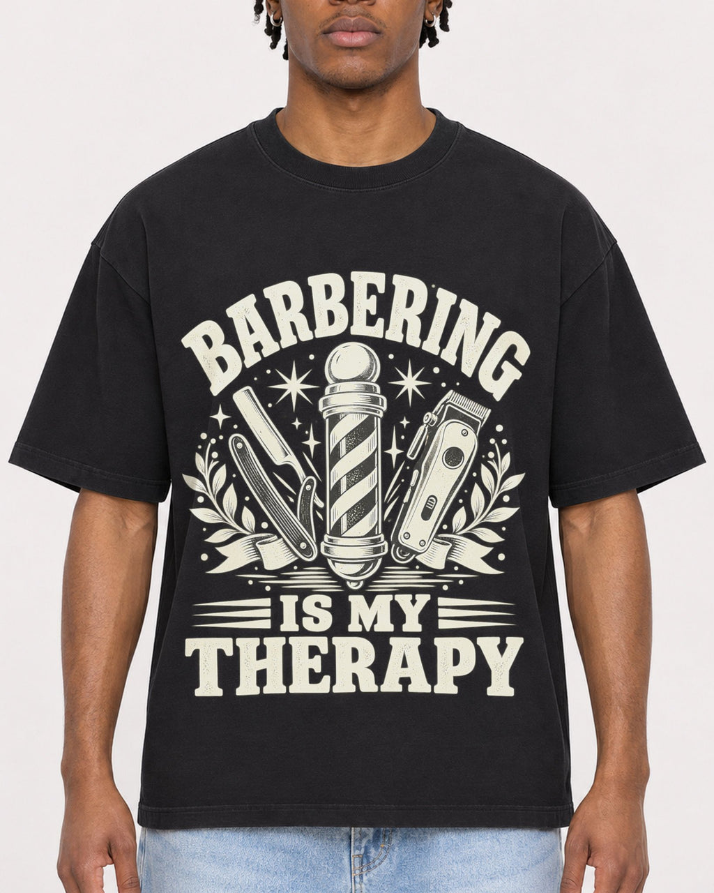 Mockup Boxy Heavyweight Tee Black male close-up 05