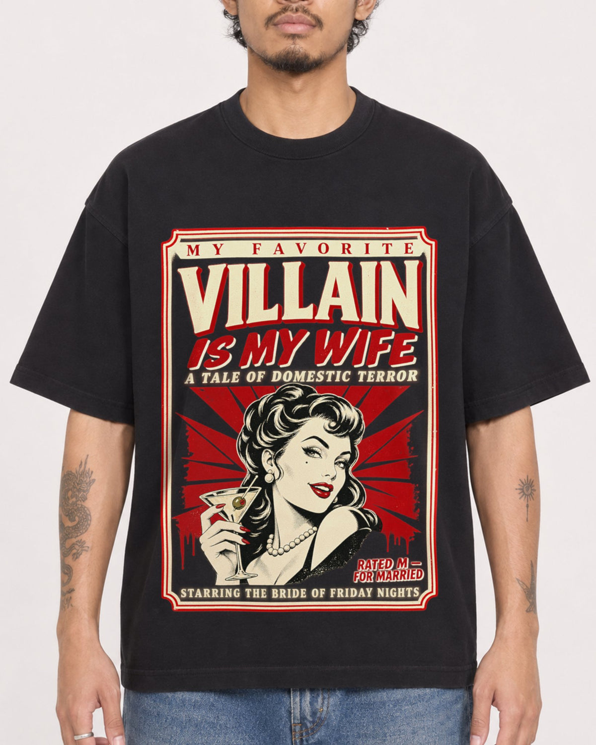 Mockup Boxy Heavyweight Tee Black male close-up 42