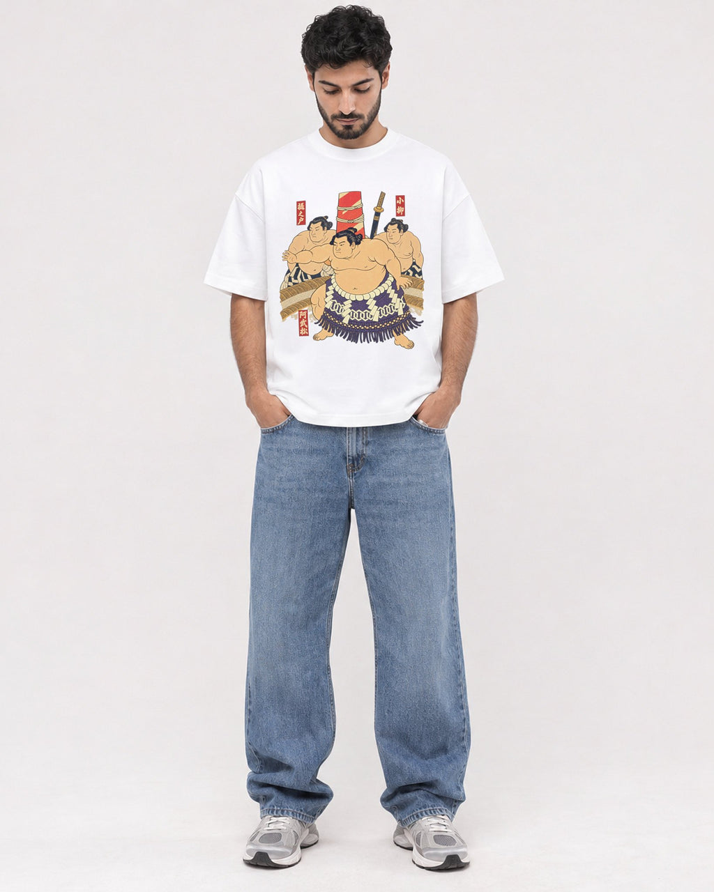 Mockup Boxy Heavyweight Tee White male full-body 07