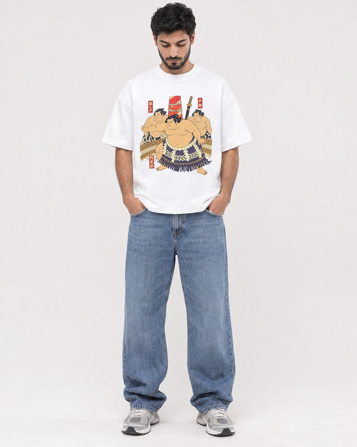 Mockup Boxy Heavyweight Tee White male full-body 07