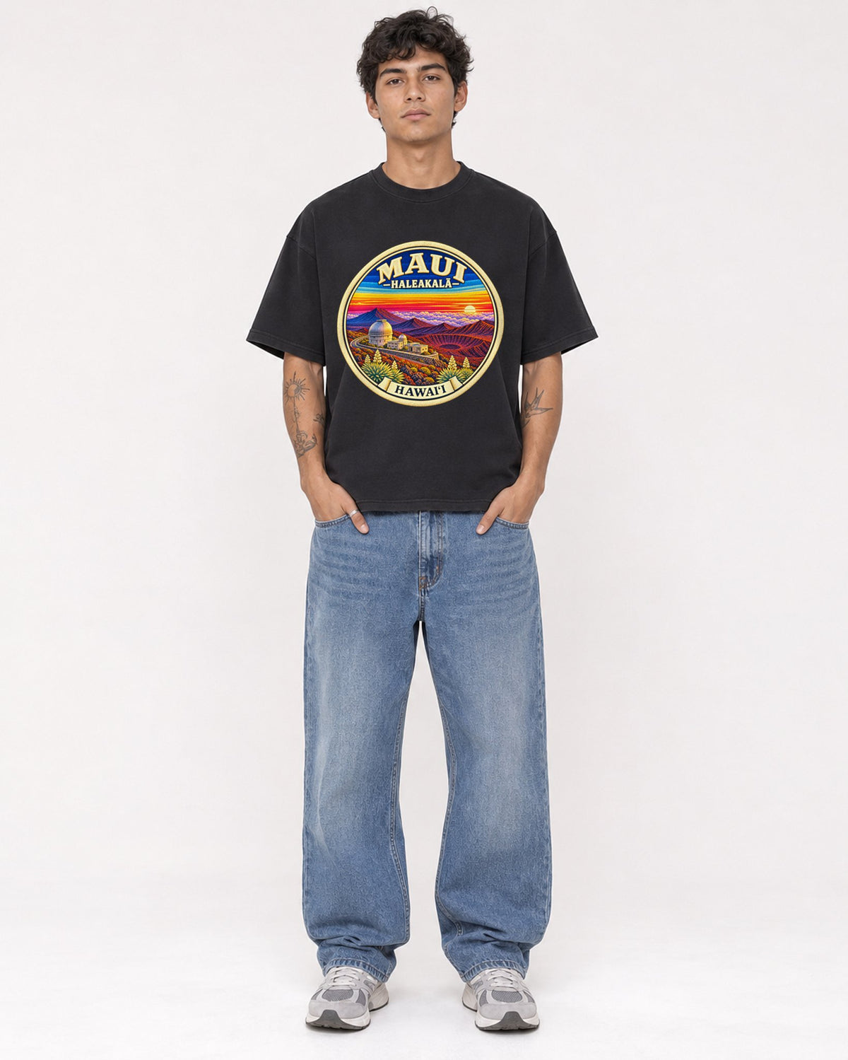 Mockup Boxy Heavyweight Tee Black male full-body 06