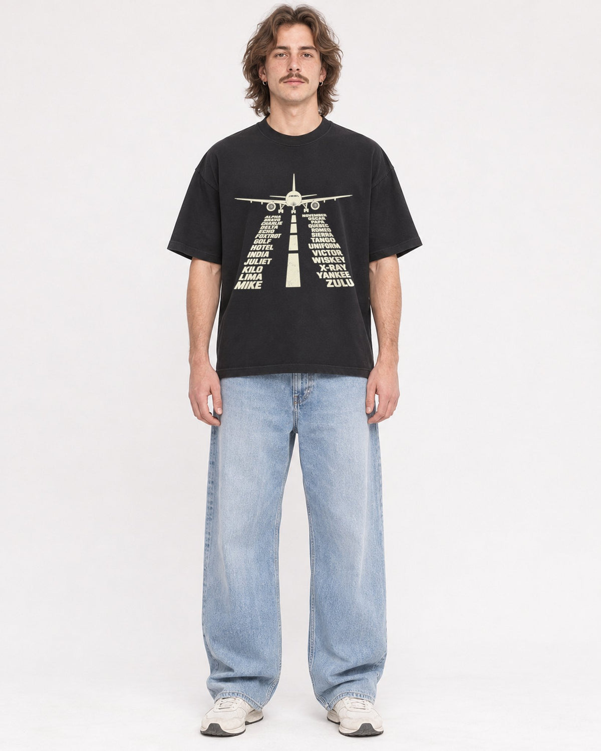 Mockup Boxy Heavyweight Tee Black male full-body 49