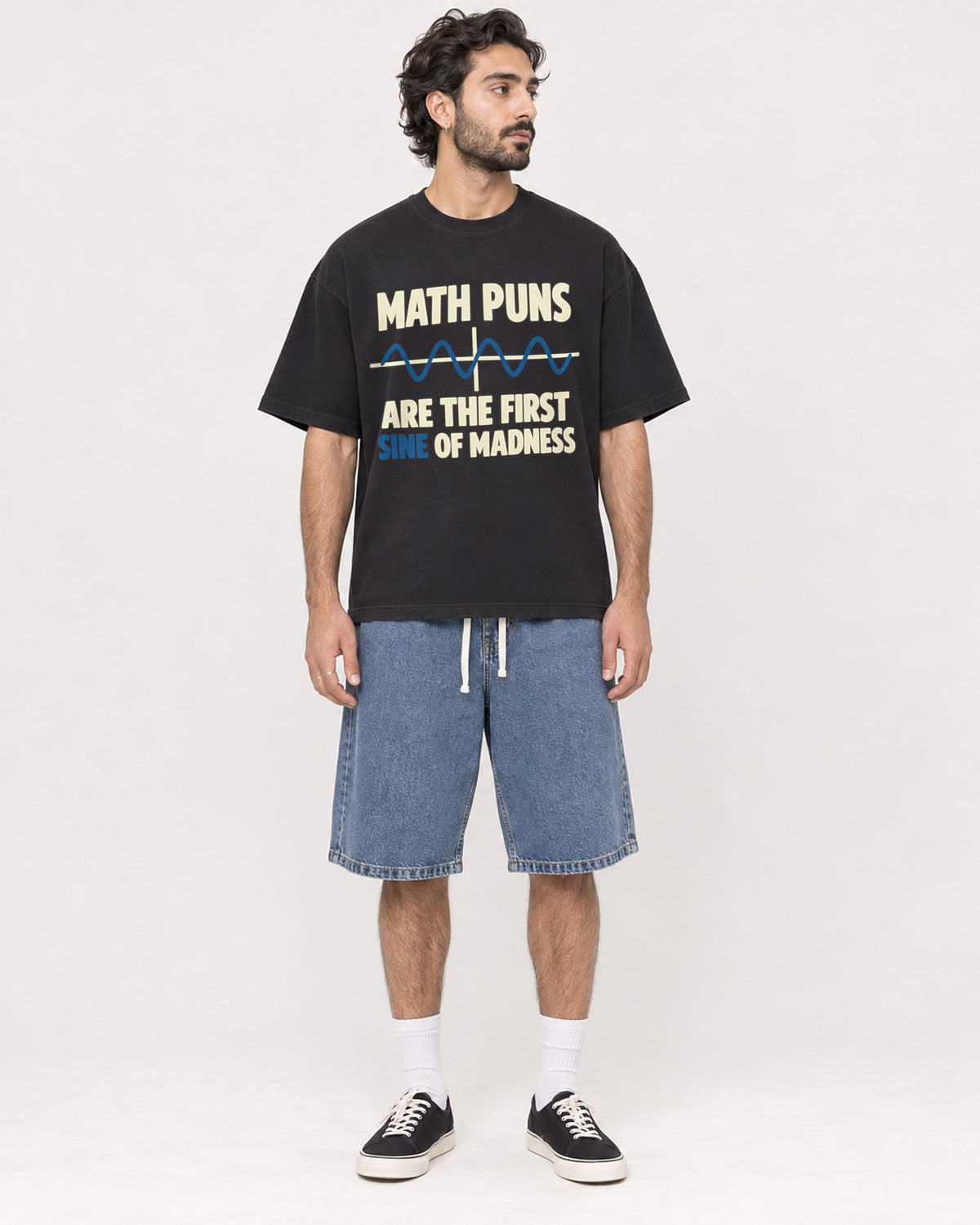 Mockup Boxy Heavyweight Tee Black male full-body 47