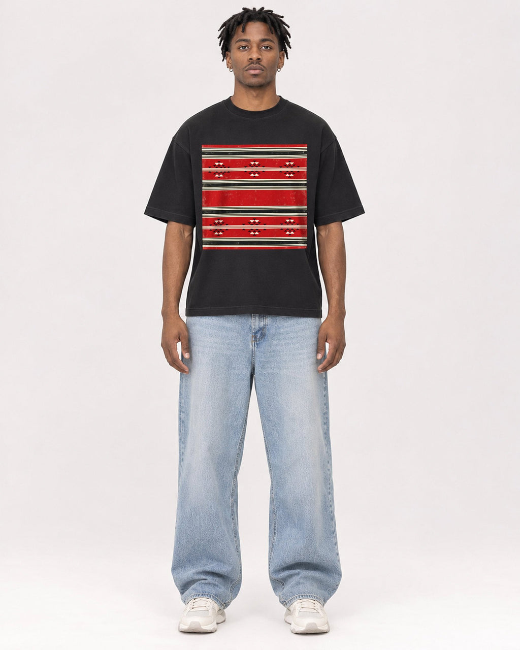 Mockup Boxy Heavyweight Tee Black male full-body 05