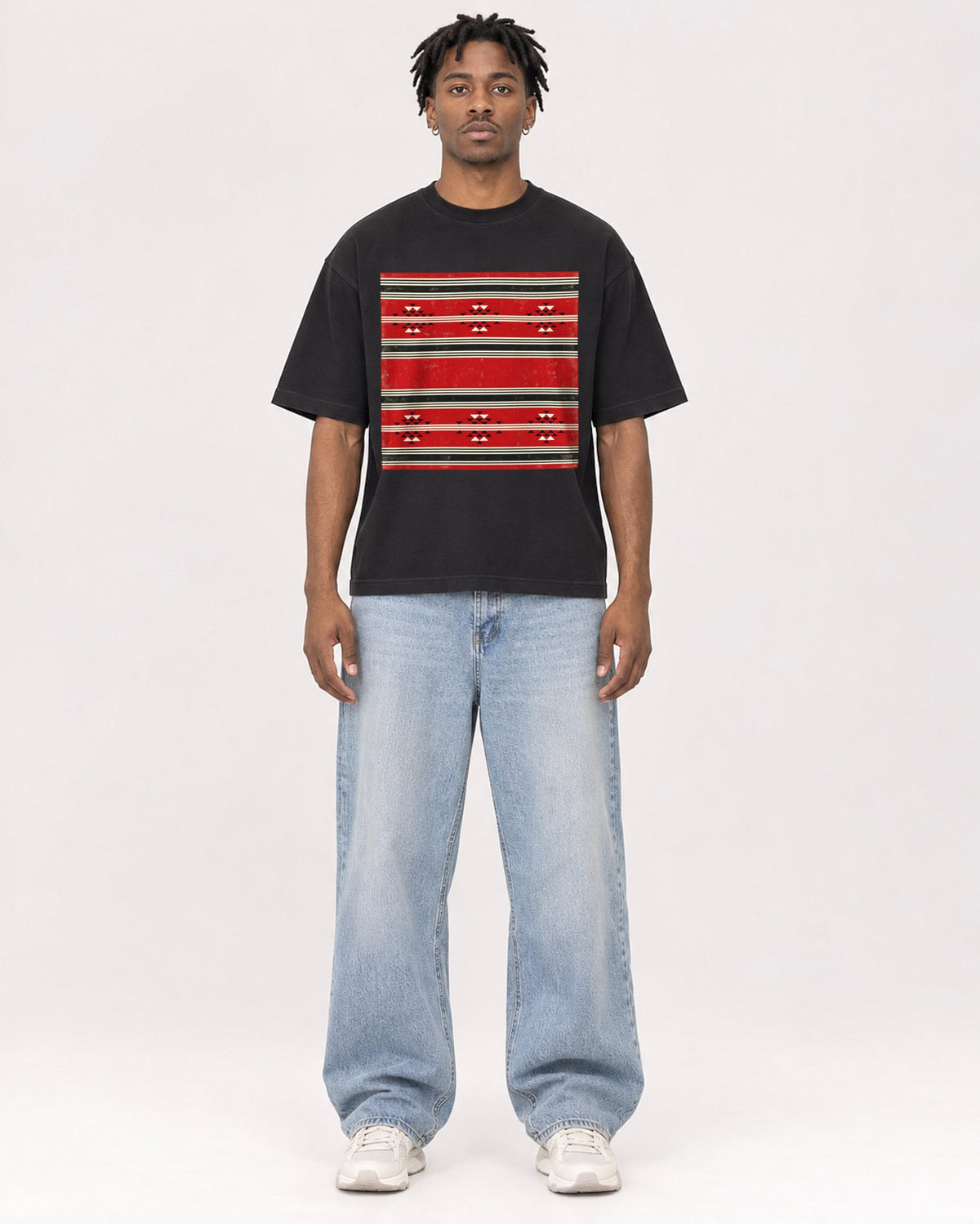 Mockup Boxy Heavyweight Tee Black male full-body 05