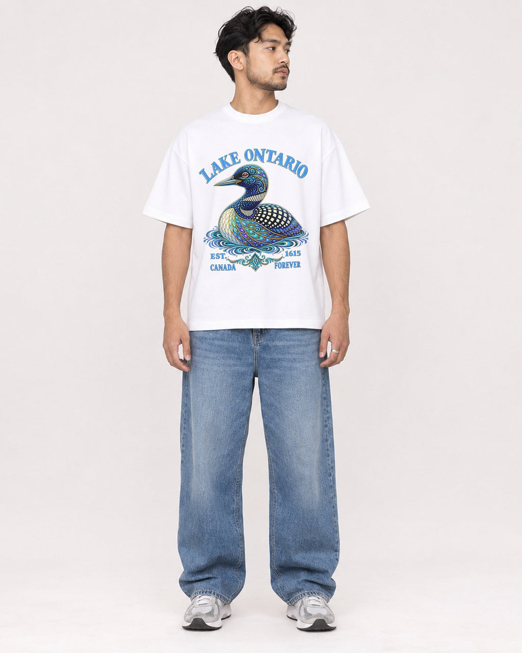 Mockup Boxy Heavyweight Tee White male full-body 02