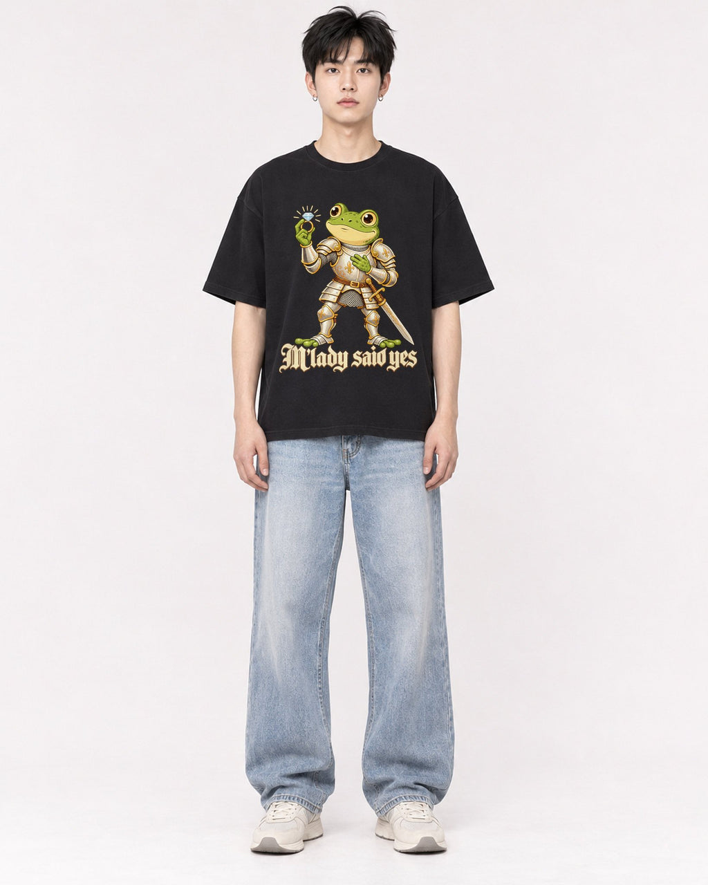 Mockup Boxy Heavyweight Tee Black male full-body 01