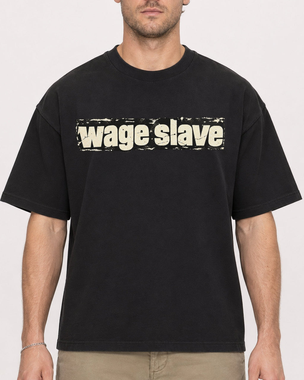 Mockup Boxy Heavyweight Tee Black male close-up 08