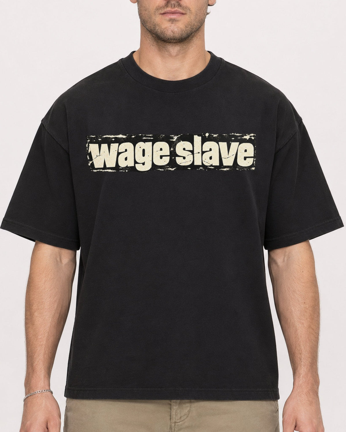 Mockup Boxy Heavyweight Tee Black male close-up 08