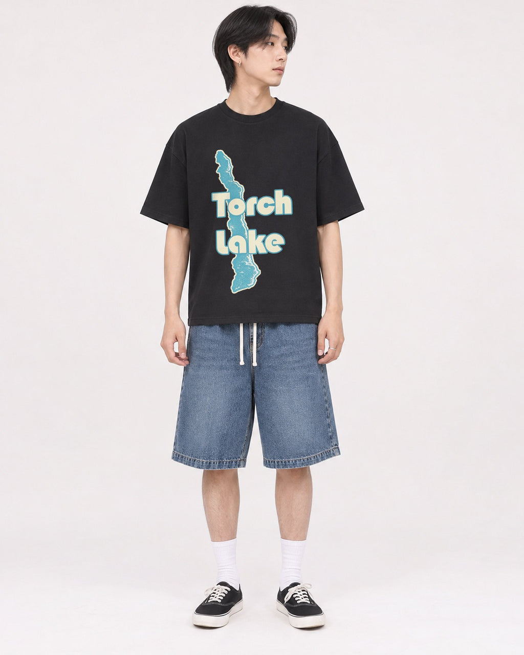 Mockup Boxy Heavyweight Tee Black male full-body 11