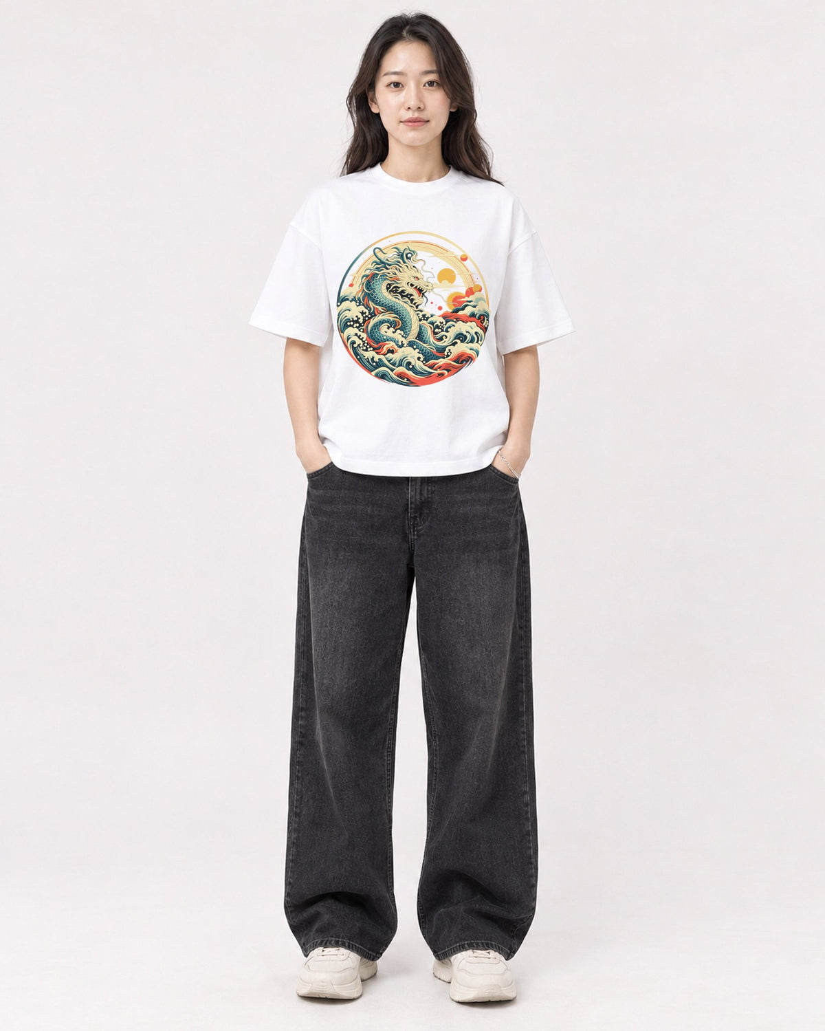 Mockup Boxy Heavyweight Tee White female full-body 03