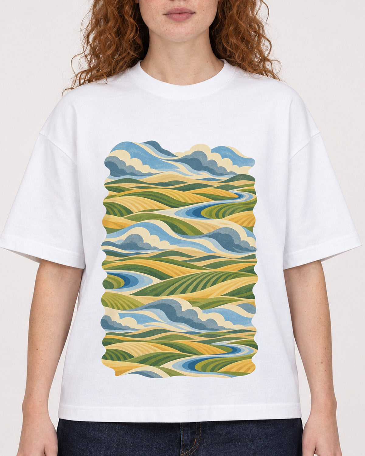 Mockup Boxy Heavyweight Tee White female close-up 09