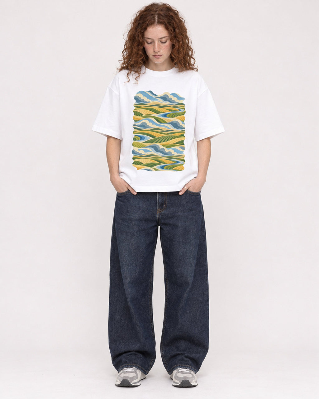 Mockup Boxy Heavyweight Tee White female full-body 09