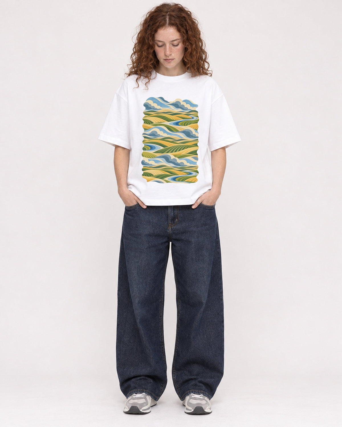 Mockup Boxy Heavyweight Tee White female full-body 09