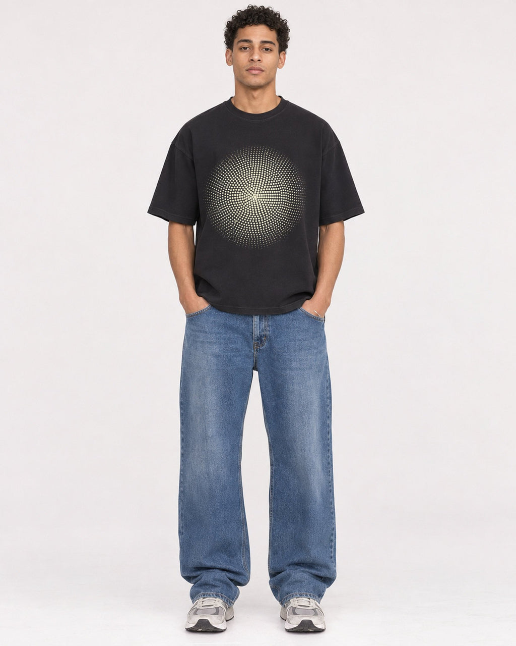 Mockup Boxy Heavyweight Tee Black male full-body 10