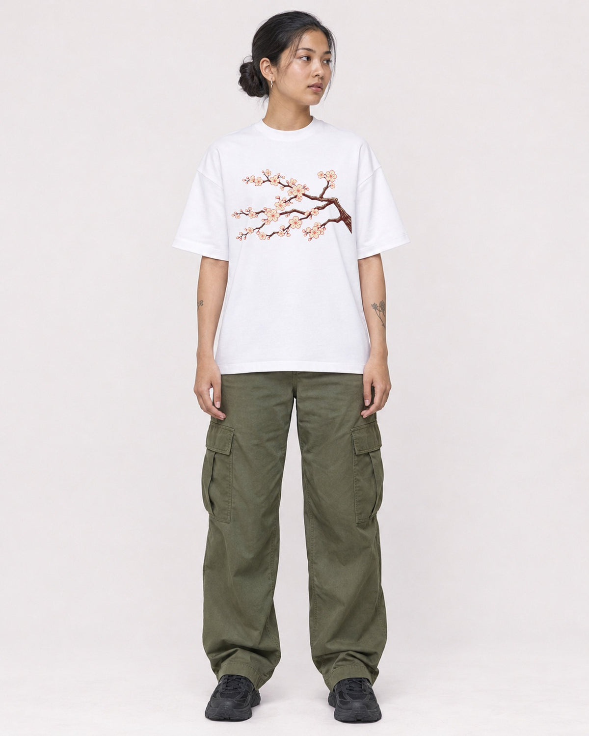 Mockup Boxy Heavyweight Tee White female full-body 12