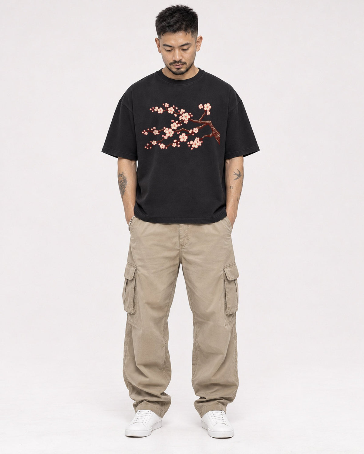 Mockup Boxy Heavyweight Tee Black male full-body 12