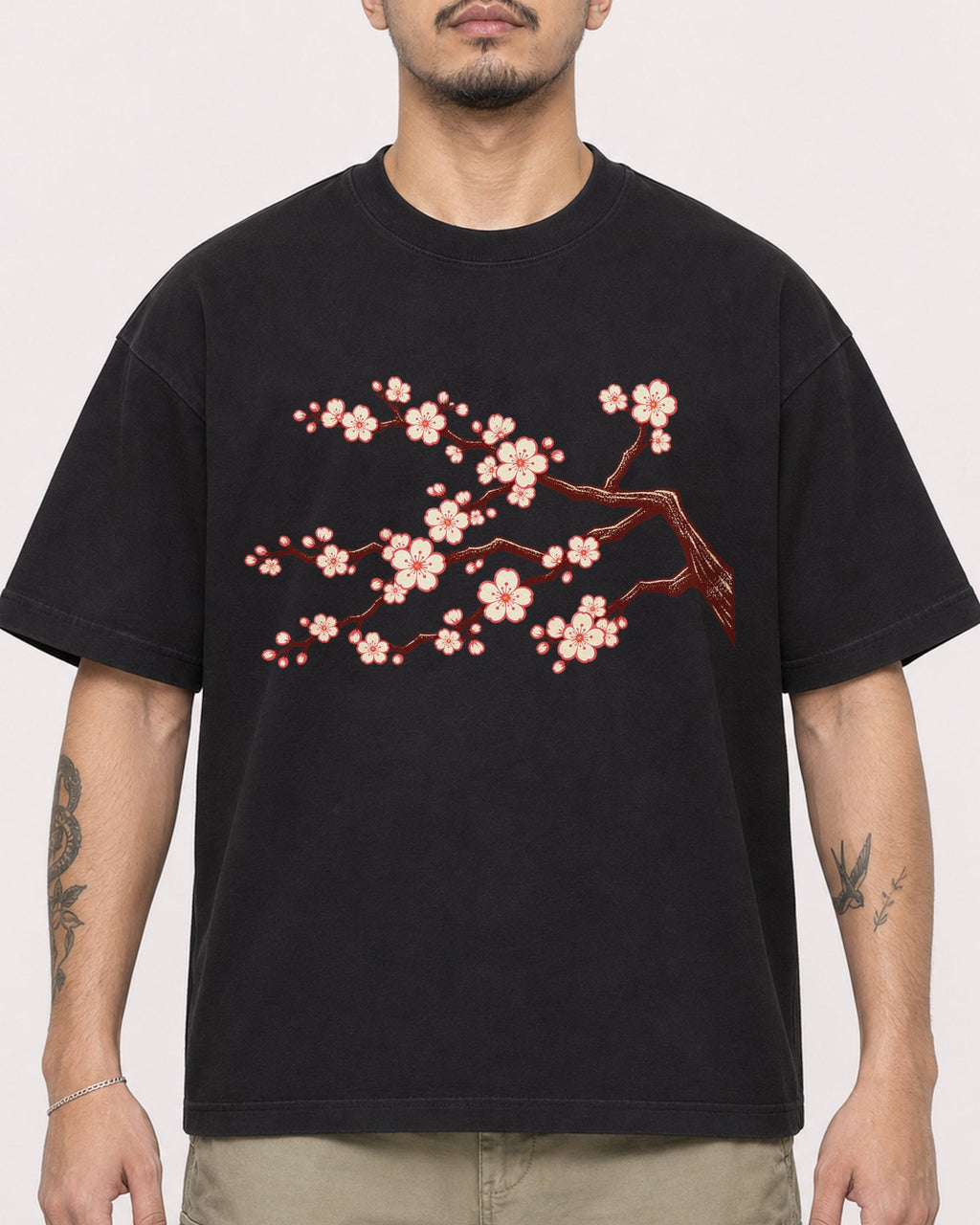 Mockup Boxy Heavyweight Tee Black male close-up 12