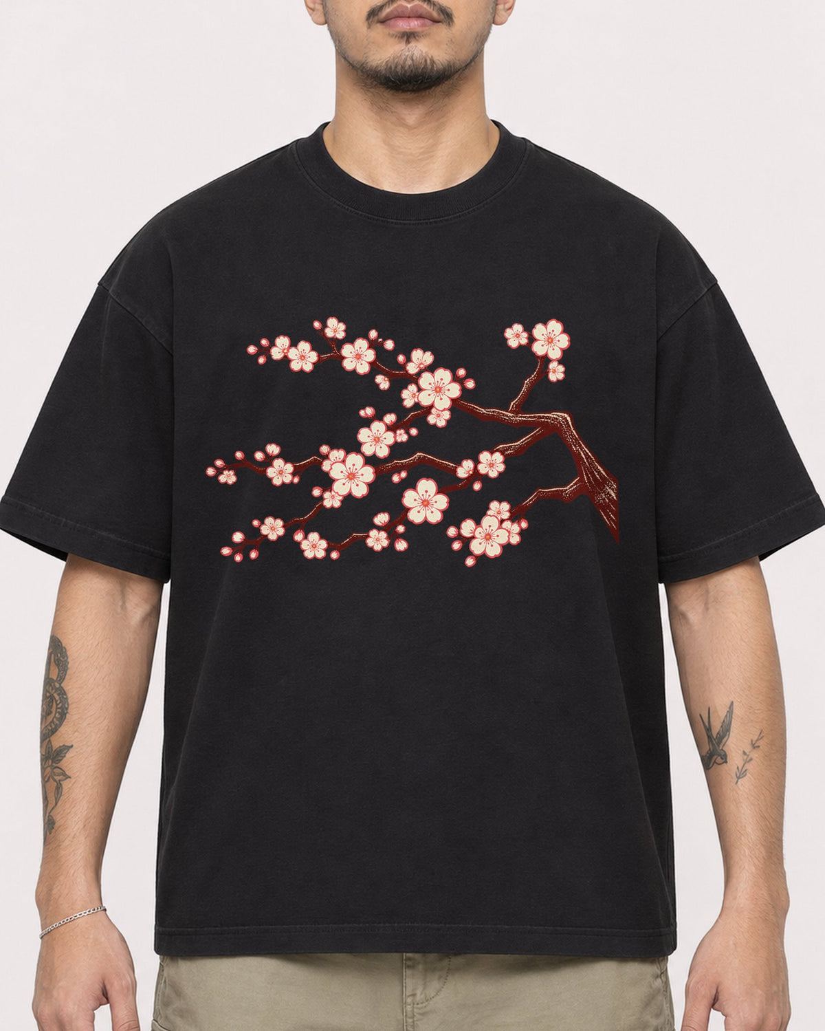Mockup Boxy Heavyweight Tee Black male close-up 12