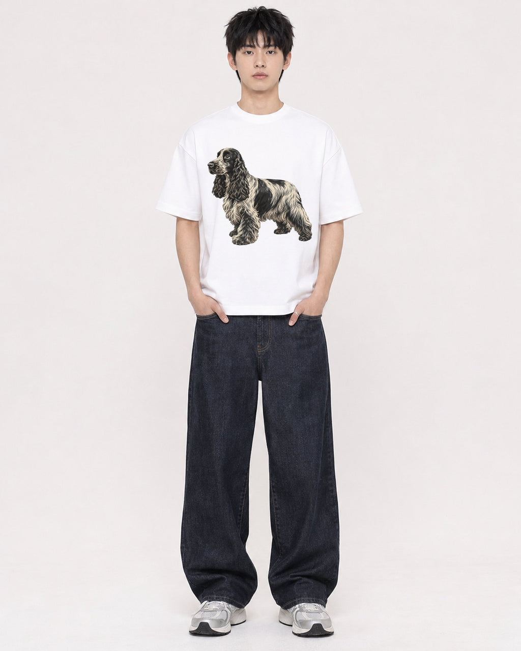 Mockup Boxy Heavyweight Tee White male full-body 01