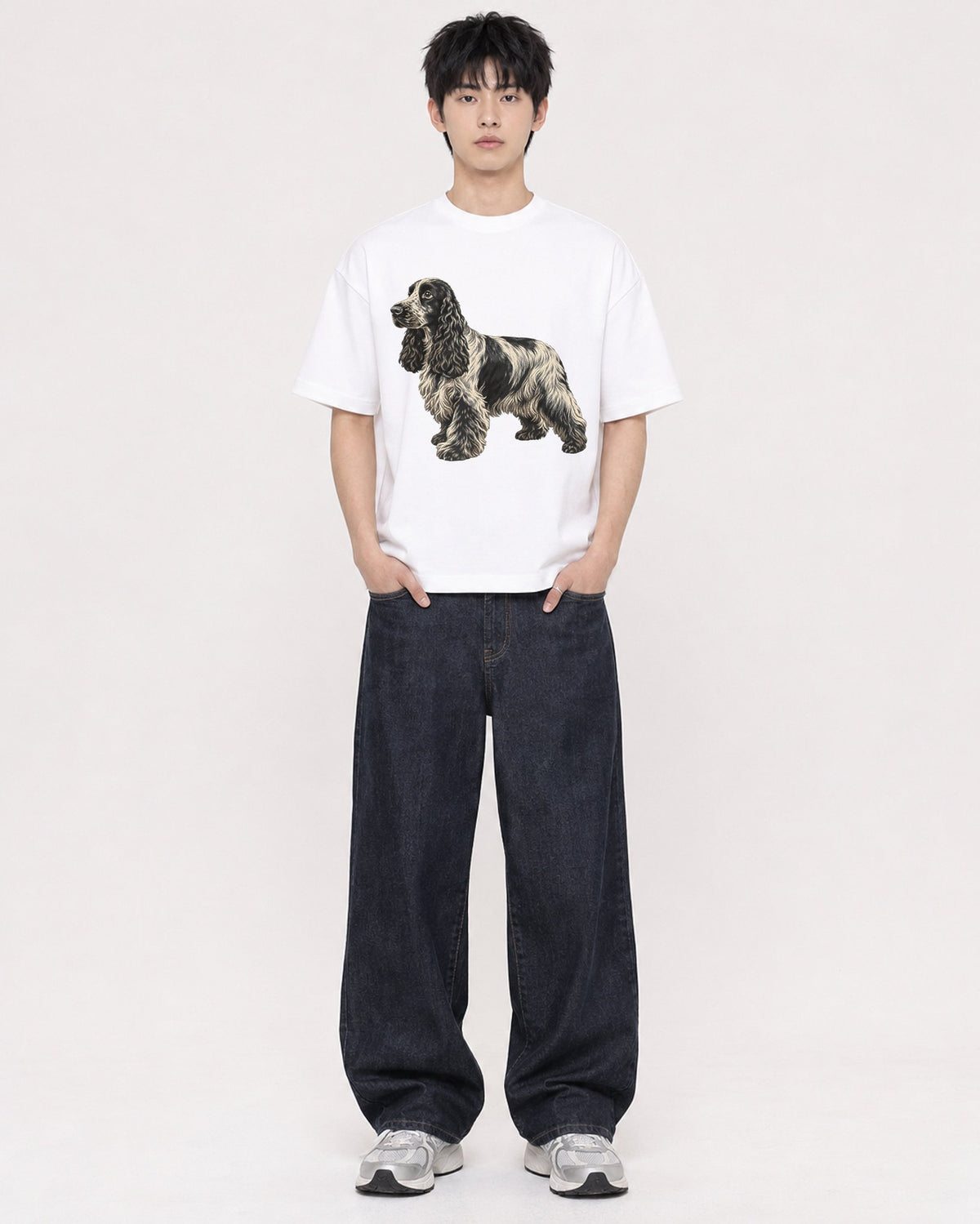 Mockup Boxy Heavyweight Tee White male full-body 01