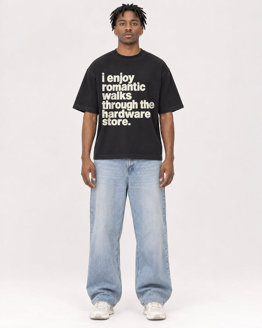 Mockup Boxy Heavyweight Tee Black male full-body 05