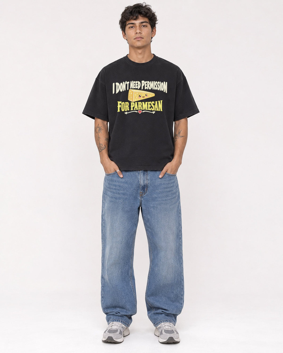 Mockup Boxy Heavyweight Tee Black male full-body 06