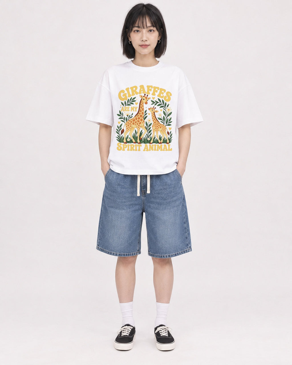 Mockup Boxy Heavyweight Tee White female full-body 11