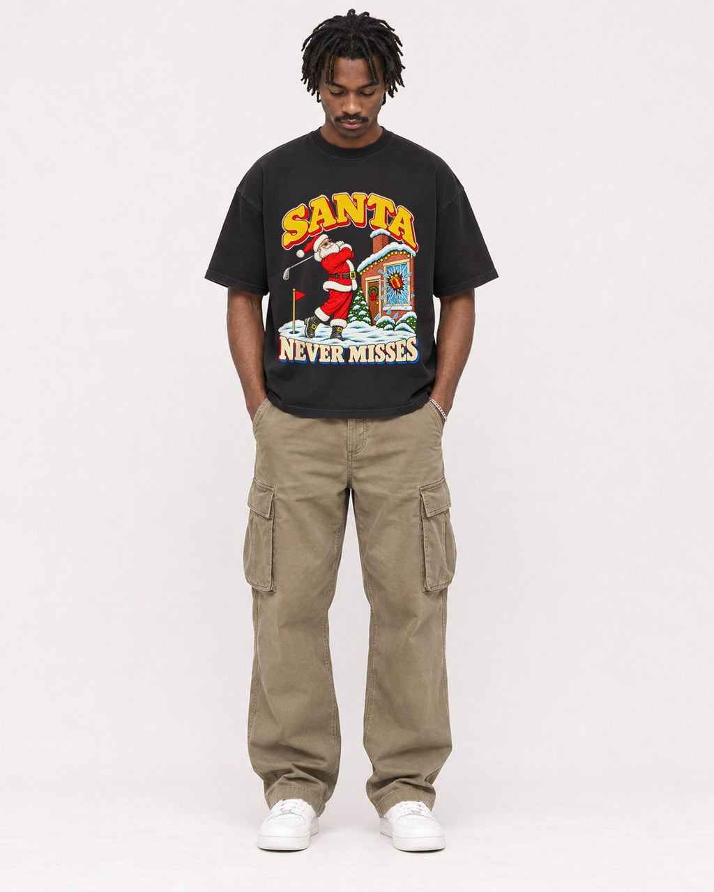 Mockup Boxy Heavyweight Tee Black male full-body 04