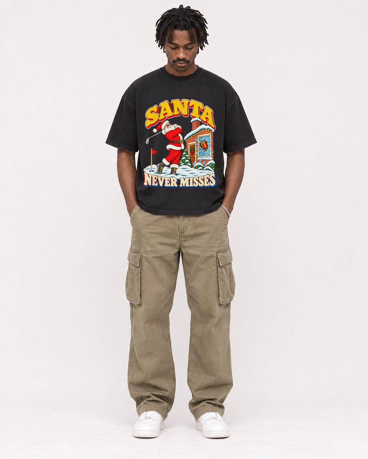 Mockup Boxy Heavyweight Tee Black male full-body 04