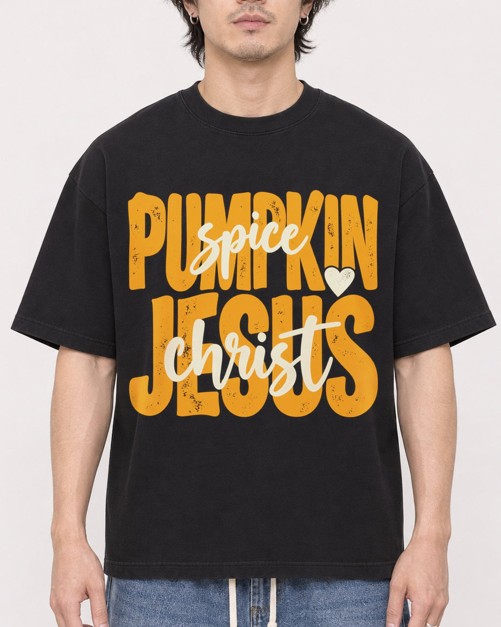 Mockup Boxy Heavyweight Tee Black male close-up 03