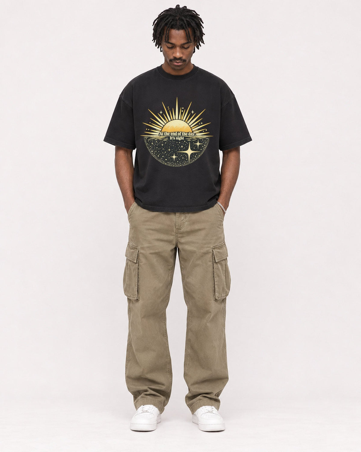 Mockup Boxy Heavyweight Tee Black male full-body 04
