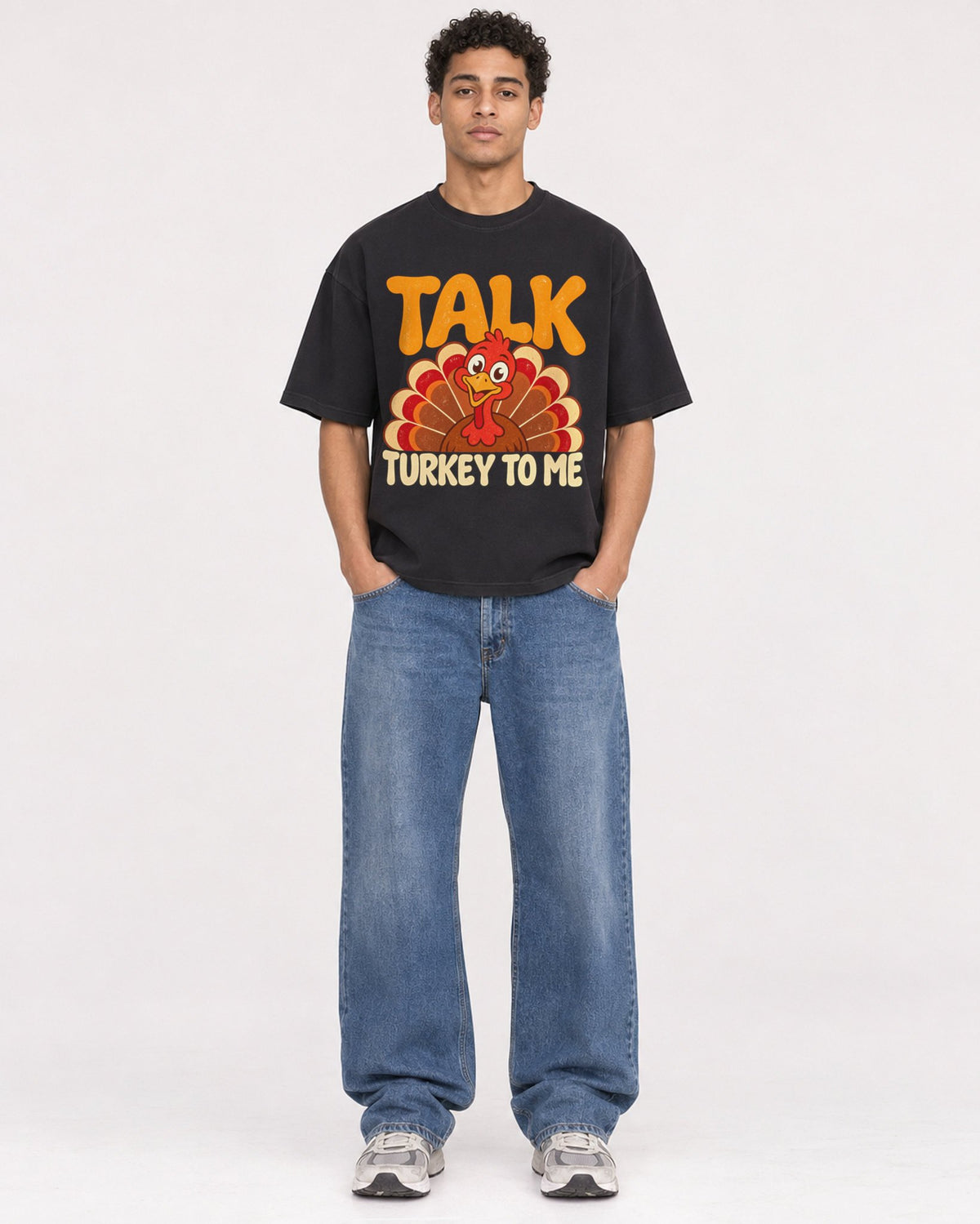Mockup Boxy Heavyweight Tee Black male full-body 10