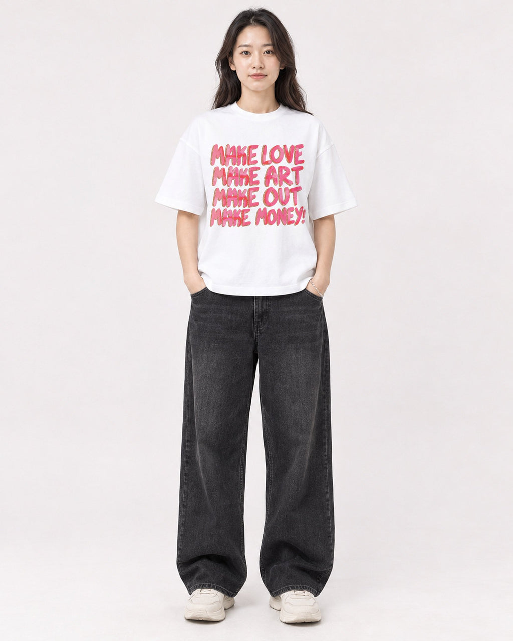 Mockup Boxy Heavyweight Tee White female full-body 03