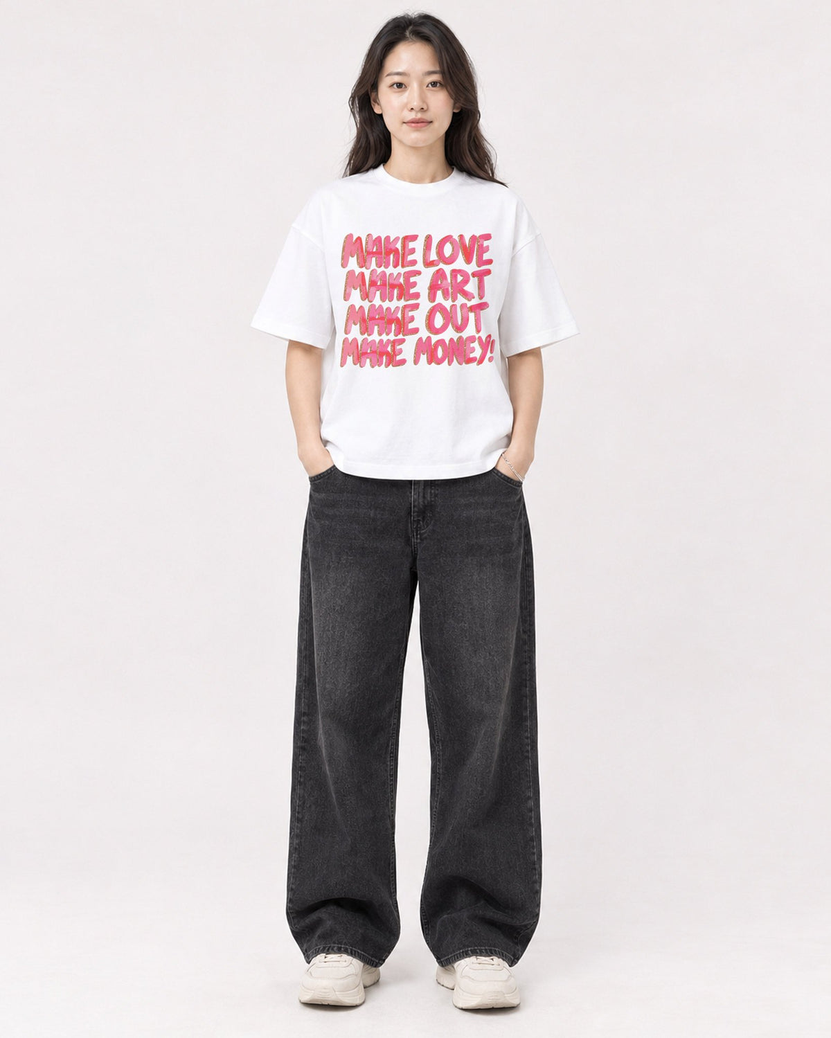Mockup Boxy Heavyweight Tee White female full-body 03