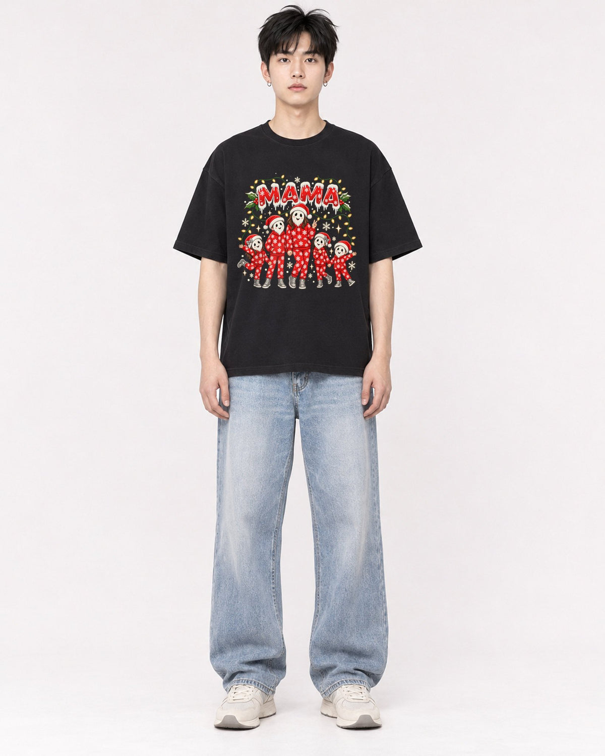 Mockup Boxy Heavyweight Tee Black male full-body 01