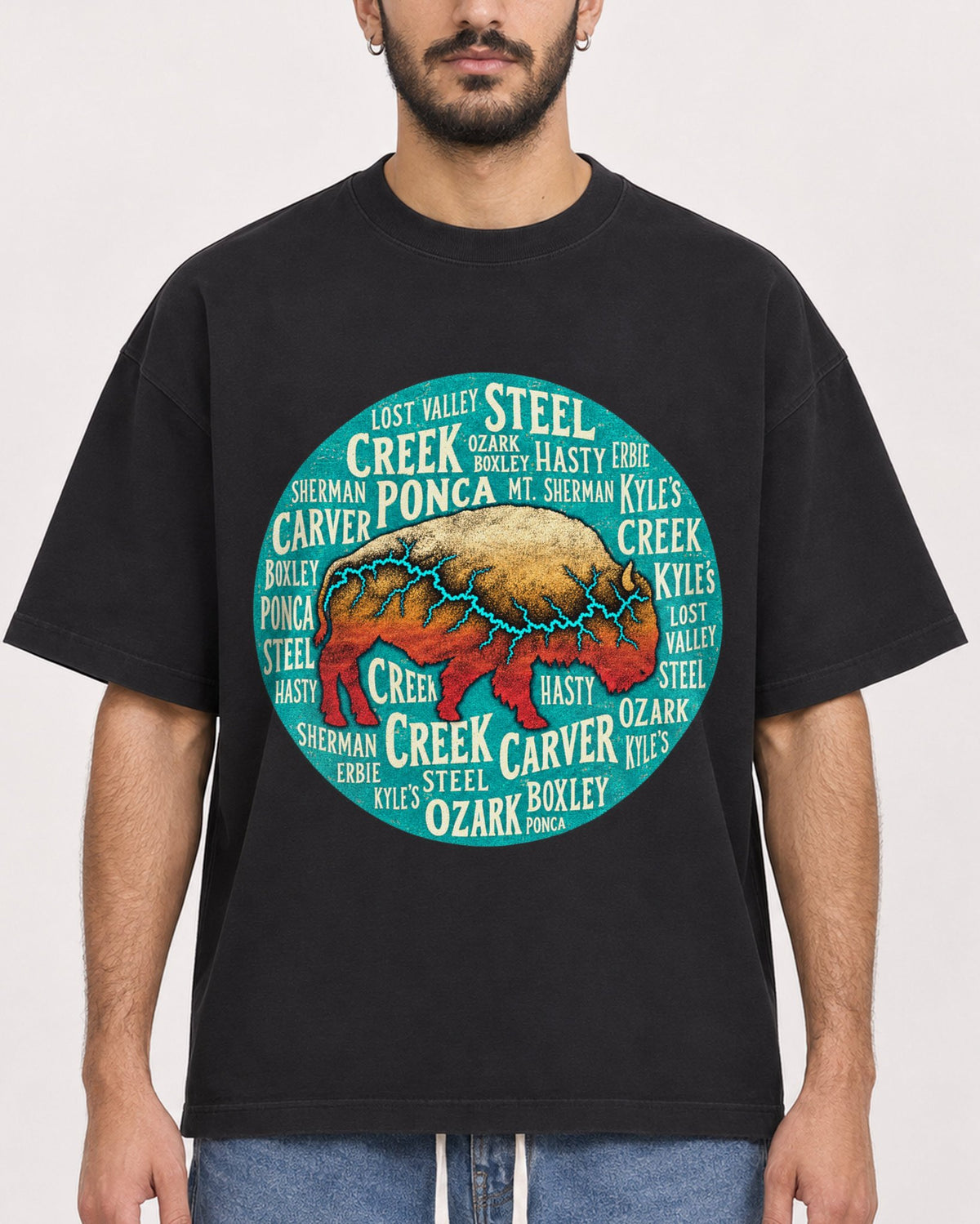 Mockup Boxy Heavyweight Tee Black male close-up 07