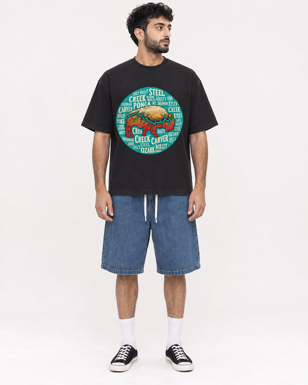 Mockup Boxy Heavyweight Tee Black male full-body 07