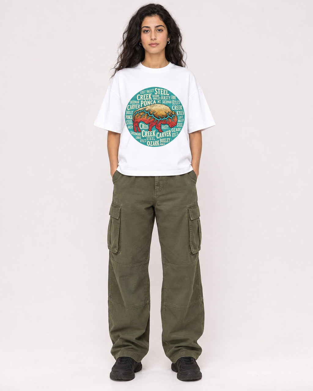 Mockup Boxy Heavyweight Tee White female full-body 07
