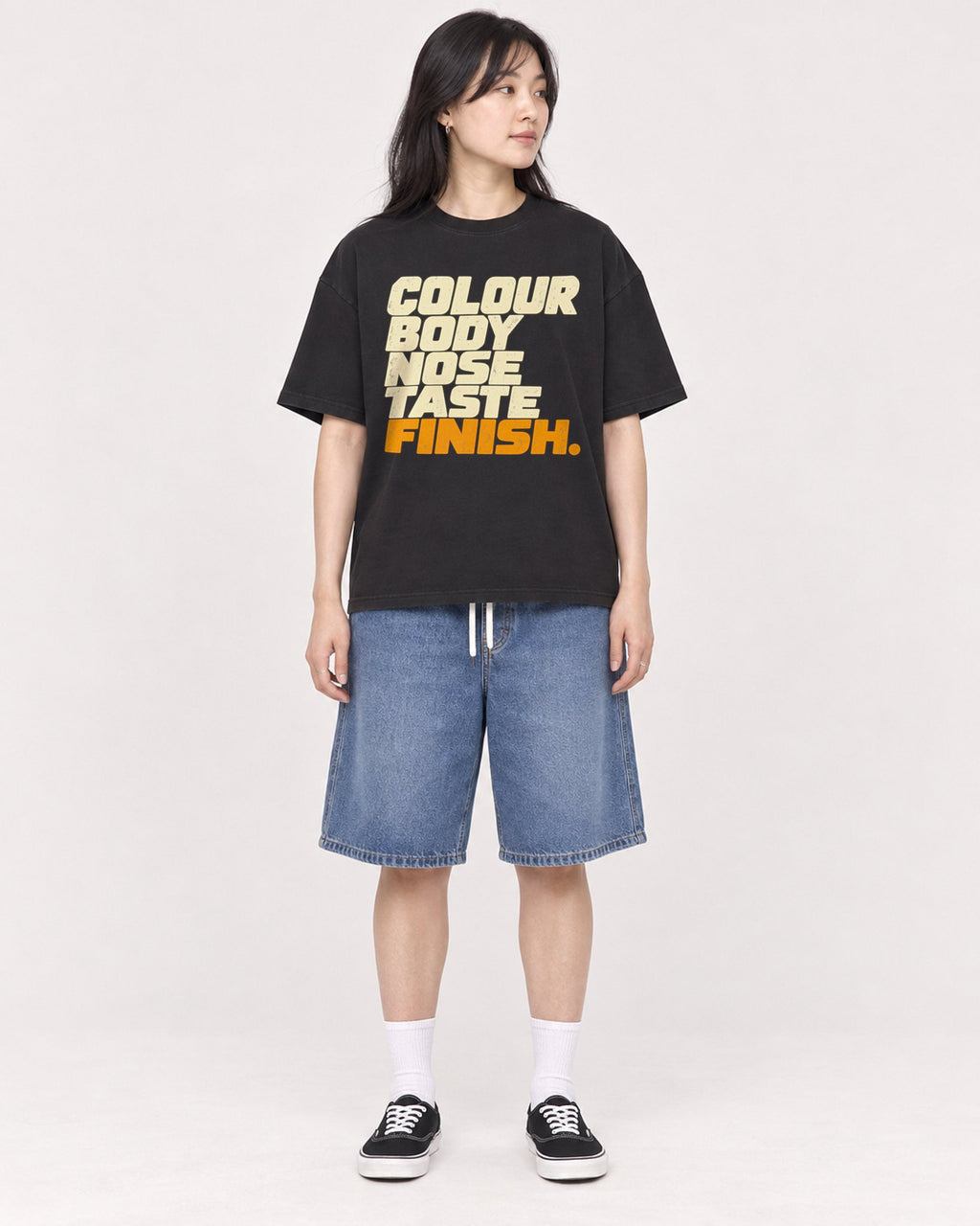 Mockup Boxy Heavyweight Tee Black female full-body 13