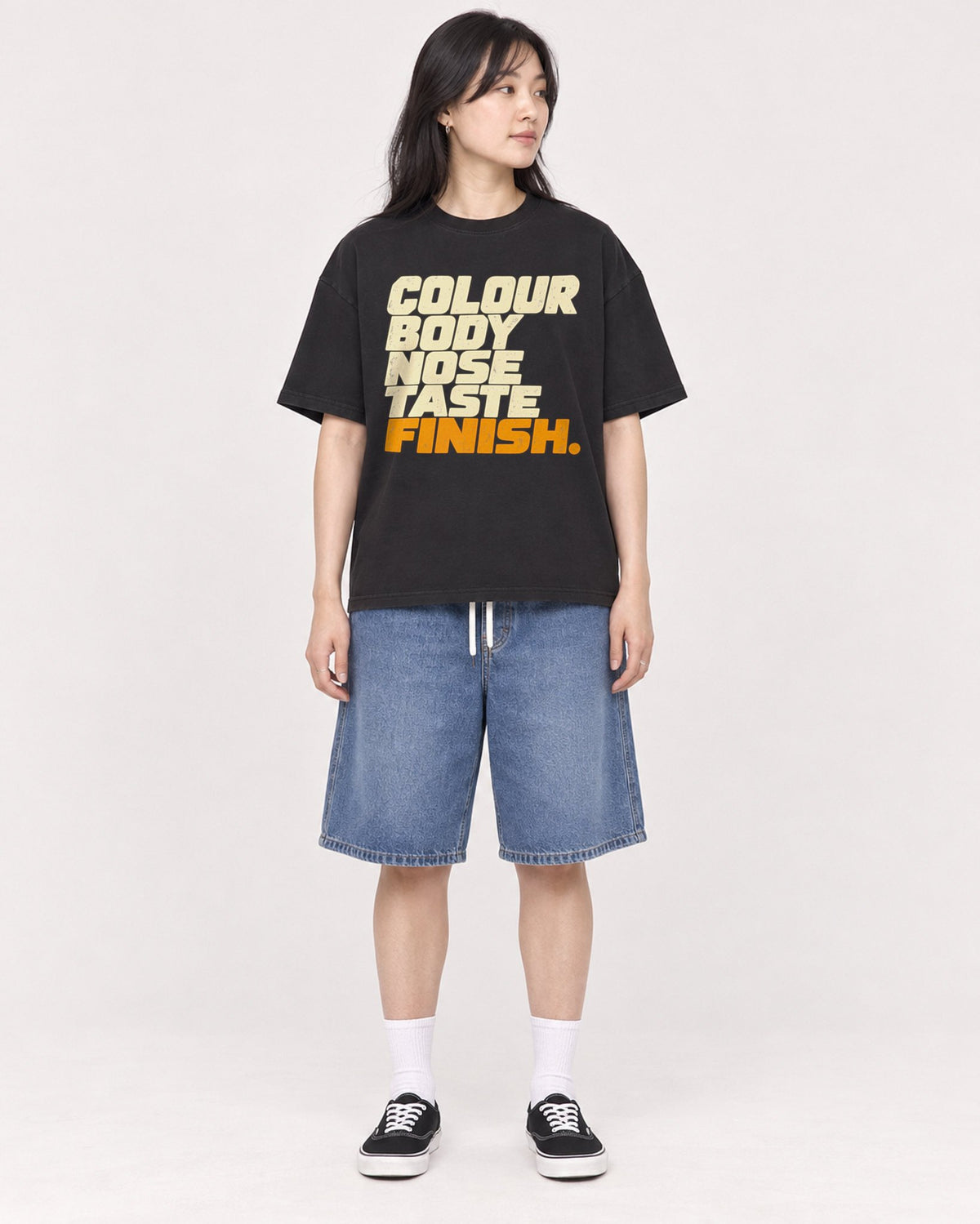 Mockup Boxy Heavyweight Tee Black female full-body 13